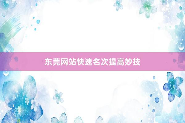 东莞网站快速名次提高妙技